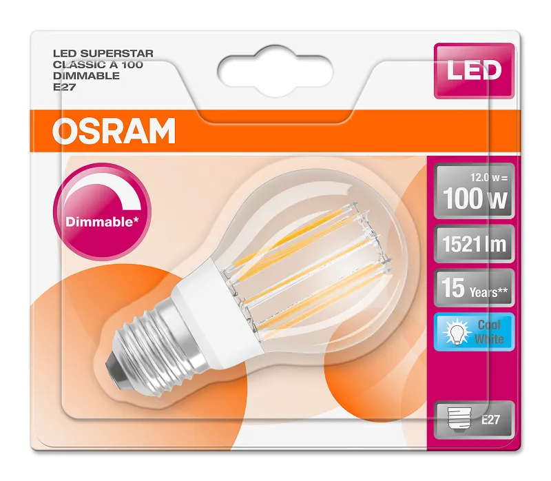 Лампа светодиодная филаментная 12W/4000K (=100W) E27 DIM LED STAR FILAMENT OSRAM