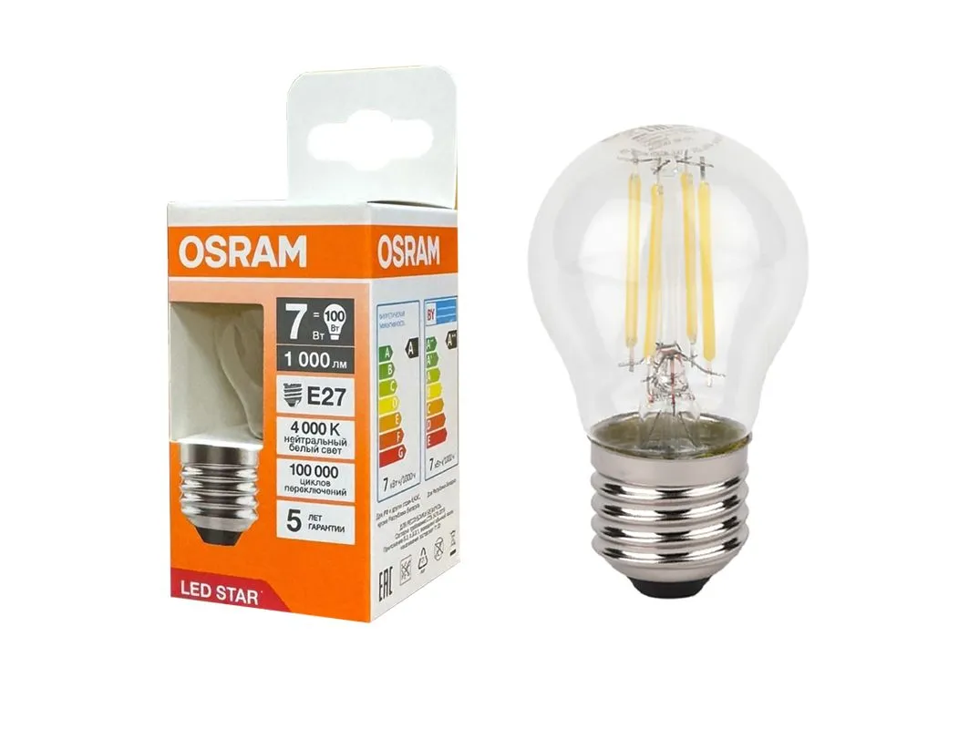 Лампа светодиодная филаментная 7W/4000K (=100W) E27 Шарик LED Star 5Y FILAMENT OSRAM