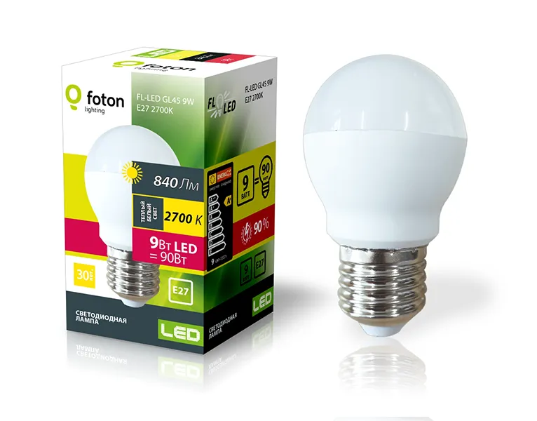 FL-LED GL45 9W E27 2700К 220V 840Лм d45x80 FOTON_LIGHTING - лампа шарик